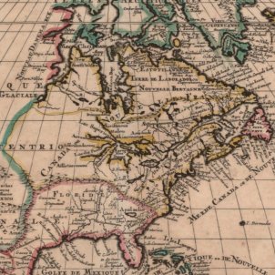 Els catalans del Quebec lliuren el seu ultim combat. Fragment d'un mapa d'Amèrica del Nord. Font Bibliothèque Nationale de France