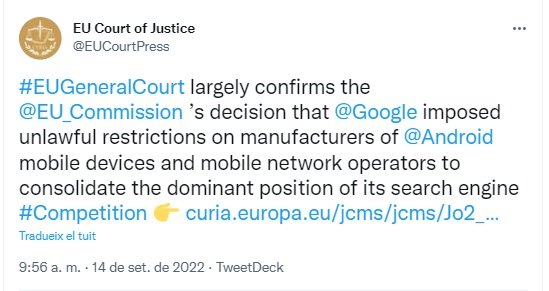 TUIT justicia europea y google