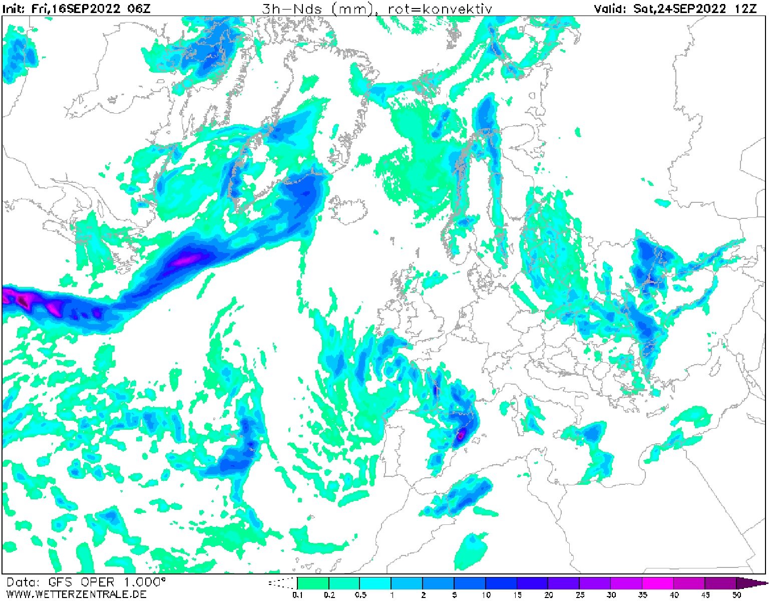 Lloverá en Catalunya el sábado, 24 de septiembre 2022 GFS Wetterzentrale