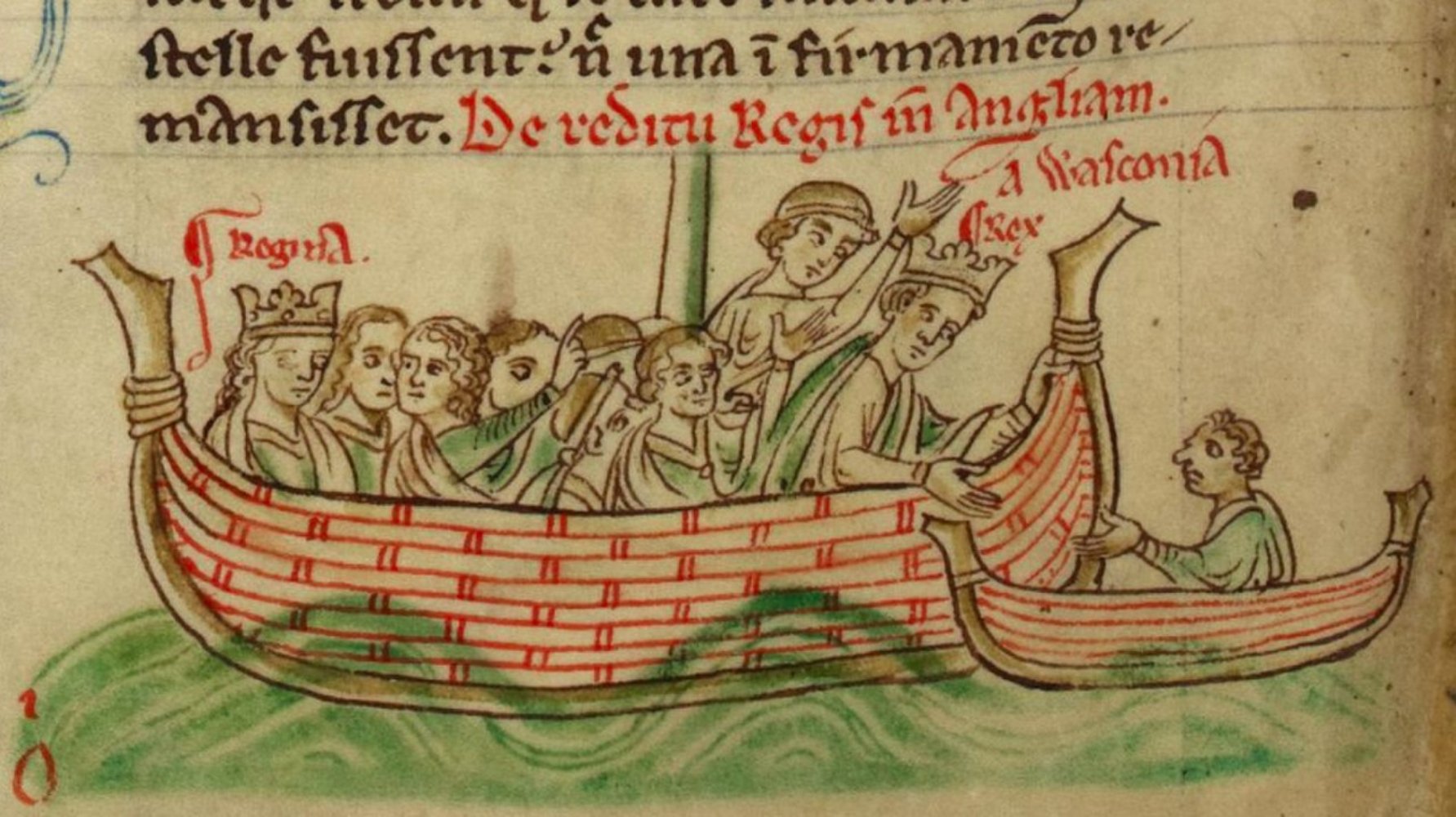 Representación de la nave real, tripulada por Enrique III y Leonor de Provenza. Fuente British Library