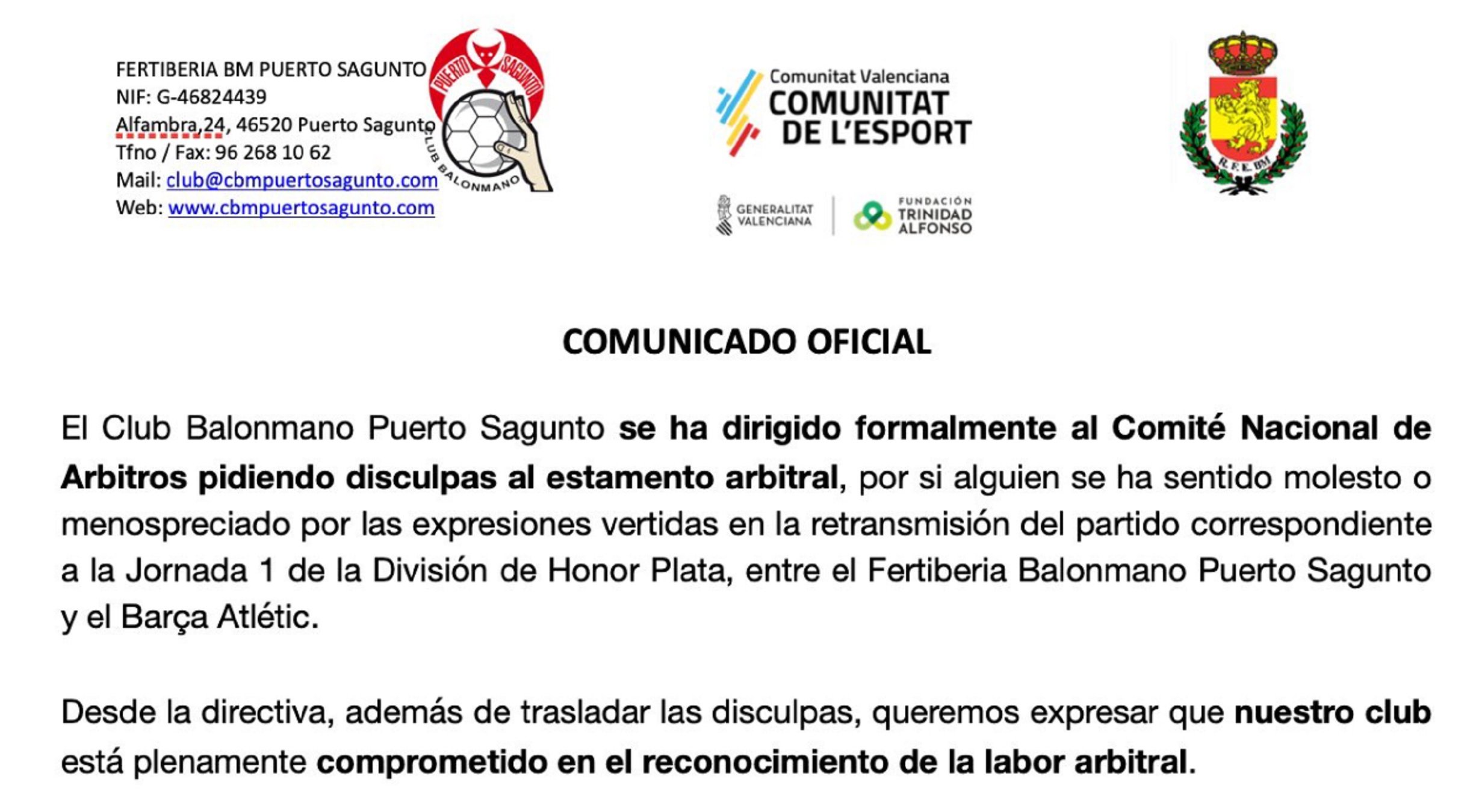 Comunicat Fuertiberia Puerto Sagunto Comunicat Fuertiberia Puerto Sagunto