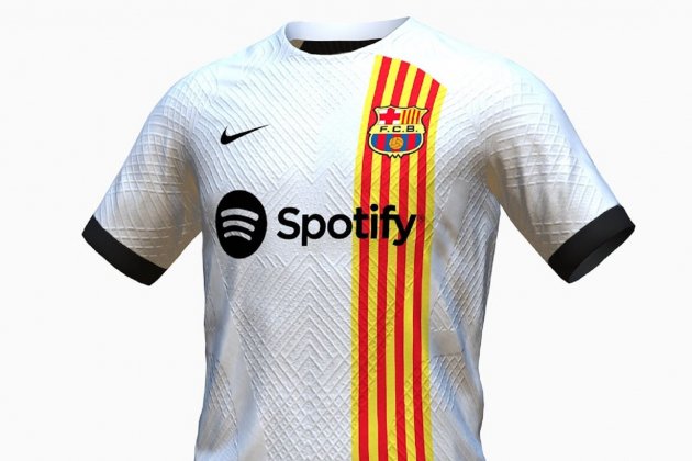Segunda camiseta blanca Barça 2023 24 diseño 1 / Foto: Footy Headlines Segunda camiseta blanca Barça 2023 24 diseño 1 / Foto: Footy Headlines