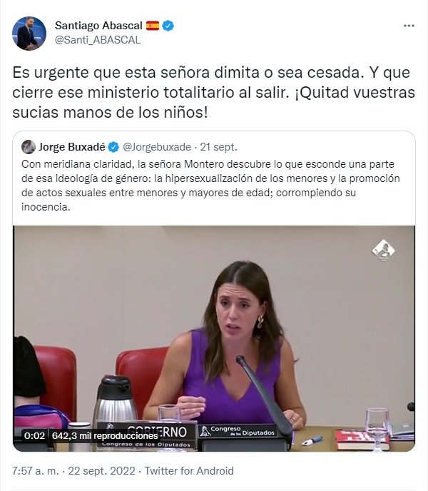 Tuit Abascal contra Irene Montero Tuit Abascal contra Irene Montero