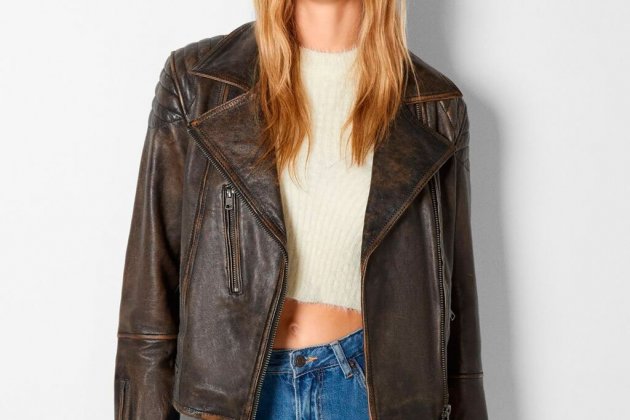 Cazadora biker piel desgastada Cazadora biker piel desgastada