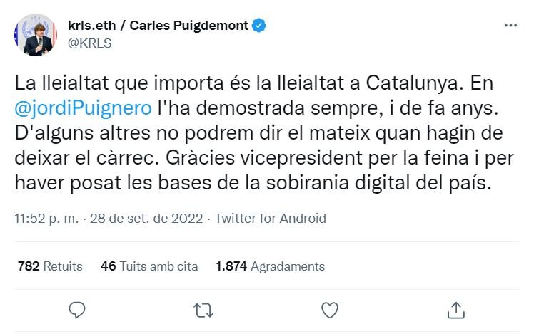 TUIT carles puigdemont cessament jordi puigneró