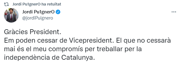 Tuit de Puigneró sobre el seu cessament