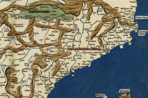 Fragmento de una mapa de la península Ibérica (siglo XV). Fuente Cartoteca de Catalunya