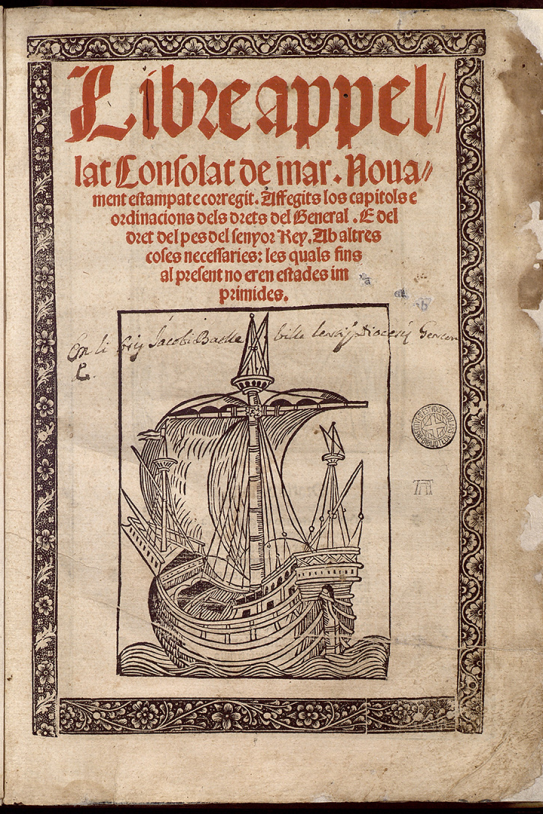 Portada del libro del Consulado de Mar (siglo XIV). Font Bibiloteca Nacional de Catalunya (1)