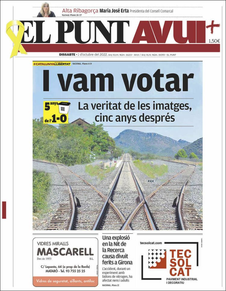 Portada El Punt Avui Portada El Punt Avui