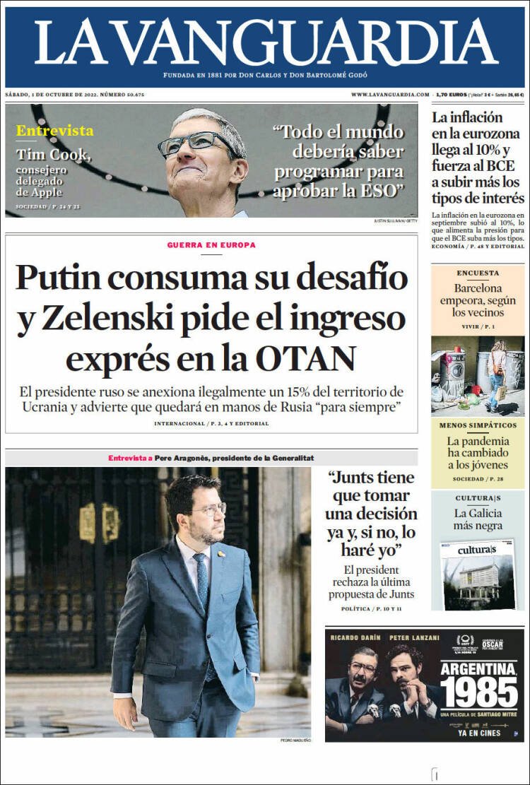 Portada La Vanguardia Portada La Vanguardia