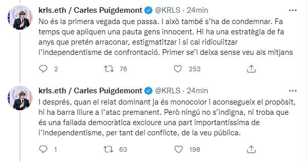 Captura tuit Puigdemont a favor Forcadell 3 Captura tuit Puigdemont a favor Forcadell 3