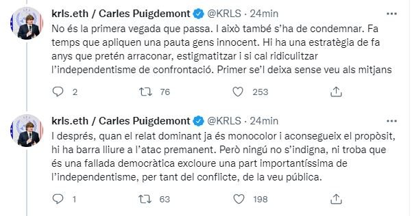 Captura tuit Puigdemont a favor Forcadell 3