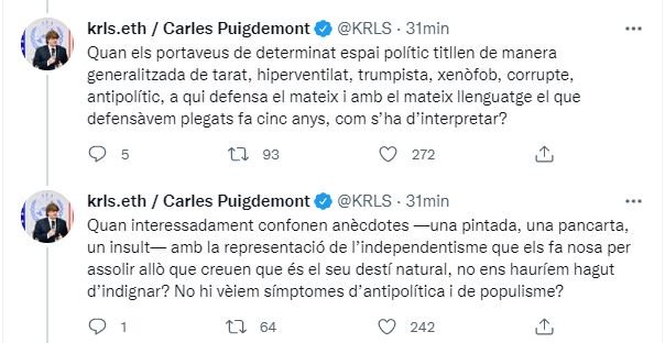 Captura tuit Puigdemont a favor Forcadell 4