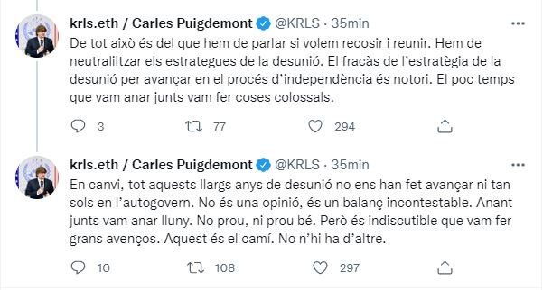 Captura tuit Puigdemont a favor Forcadell 5