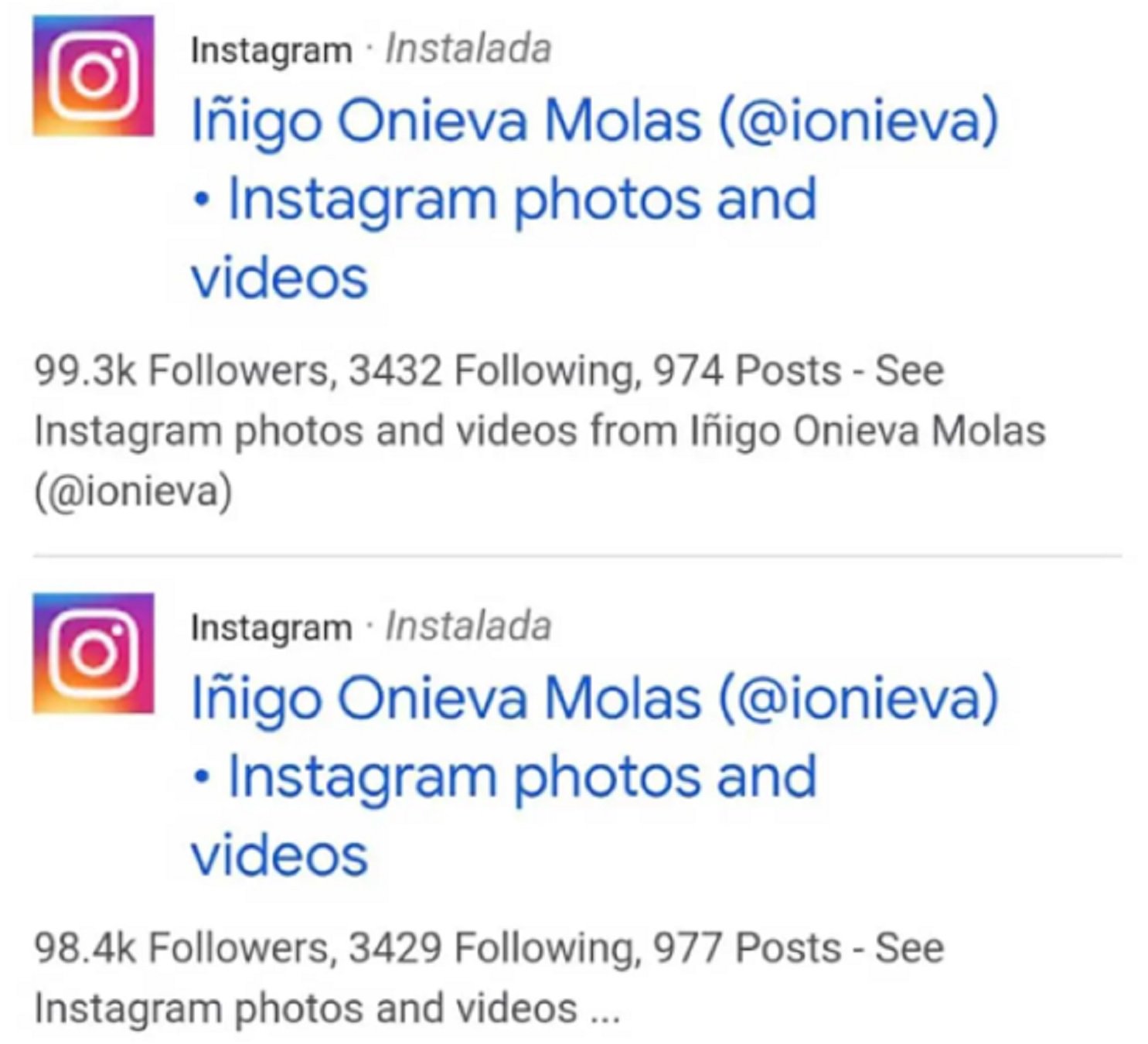 Onieva borra posts, la prueba   Instagram