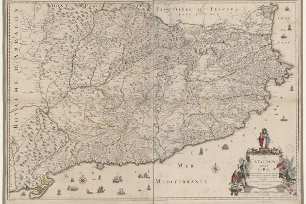 El gobernador borbonic ordena arrasar Sant Pol de Mar. Mapa francés de Catalunya (1707). Fuente Bibliothèque Nationale de France