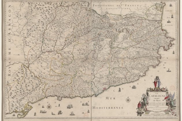El gobernador borbonic ordena arrasar Sant Pol de Mar. Mapa francés de Catalunya (1707). Fuente Bibliothèque Nationale de France