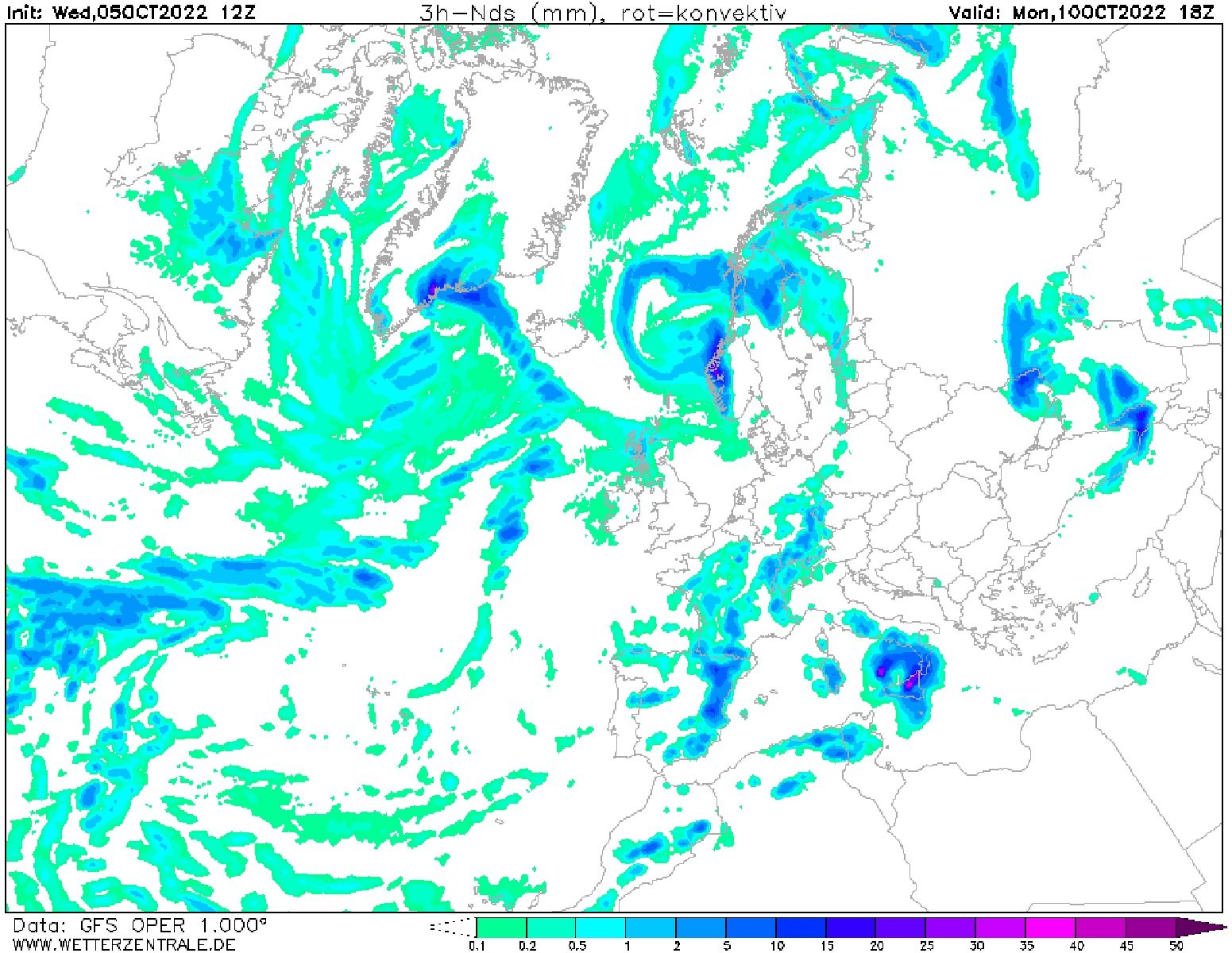 Tempestes a Catalunya previstes per dilluns, 10 d'octubre GFS Wetterzentrale