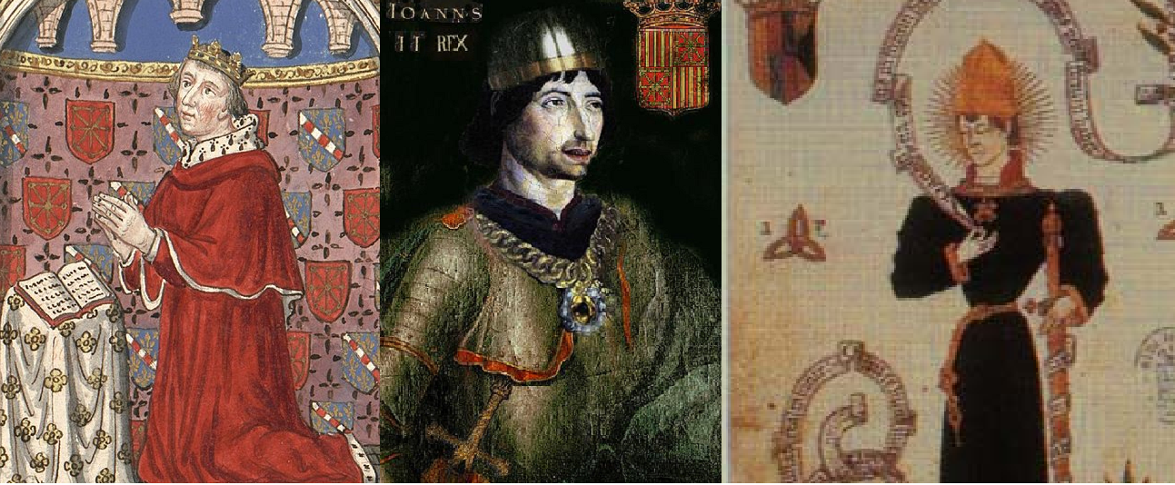 Carlos III, Juan II y Carles de Viana. Fuente Bibliothèque Nationale de France, MNAC y Enciclopedia de Navarra