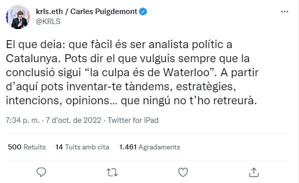 TUIT carles puigdemont sortida Junts Govern 1 TUIT carles puigdemont sortida Junts Govern 1