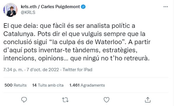 TUIT carles puigdemont sortida Junts Govern 1