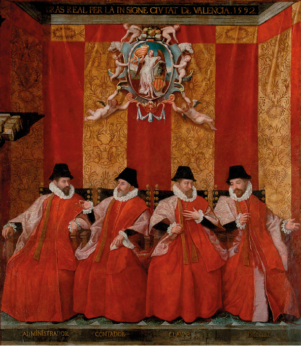 Miembros de la Generalitat escogidos por la ciudad de Valencia (siglo XVII). Fuente Corts Valencianas