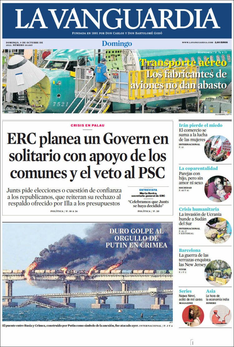 portada la vanguardia 9 octubre 2022 portada la vanguardia 9 octubre 2022
