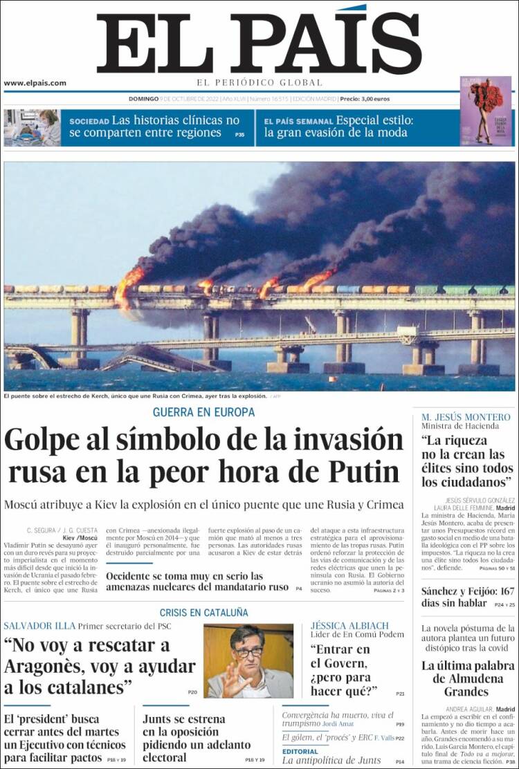 portada el país 9 octubre 2022 portada el país 9 octubre 2022