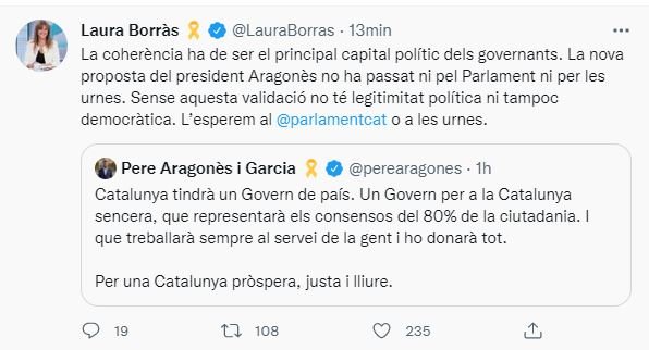 laura borràs reaccio nou Govern