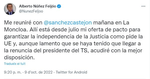 TUIT alberto nuñez fejoo carlos lesmes TUIT alberto nuñez fejoo carlos lesmes