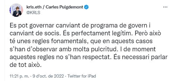 TUIT Carles Puigdemont nou govern 2 TUIT Carles Puigdemont nou govern 2