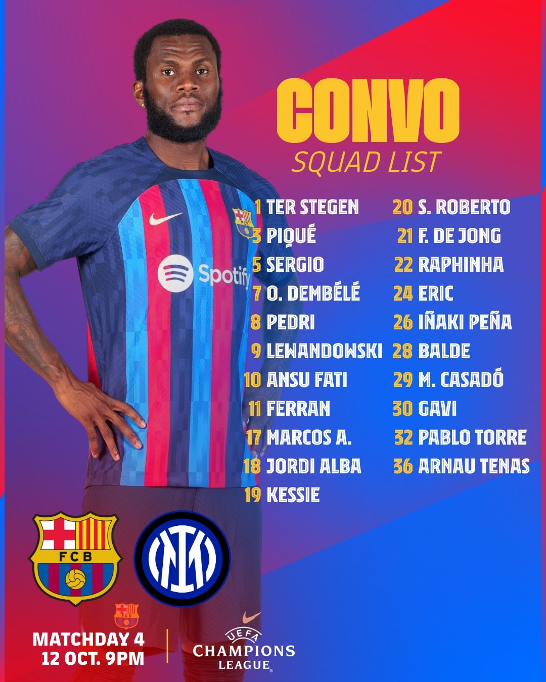 Convocatoria Barca Inter Convocatoria Barca Inter