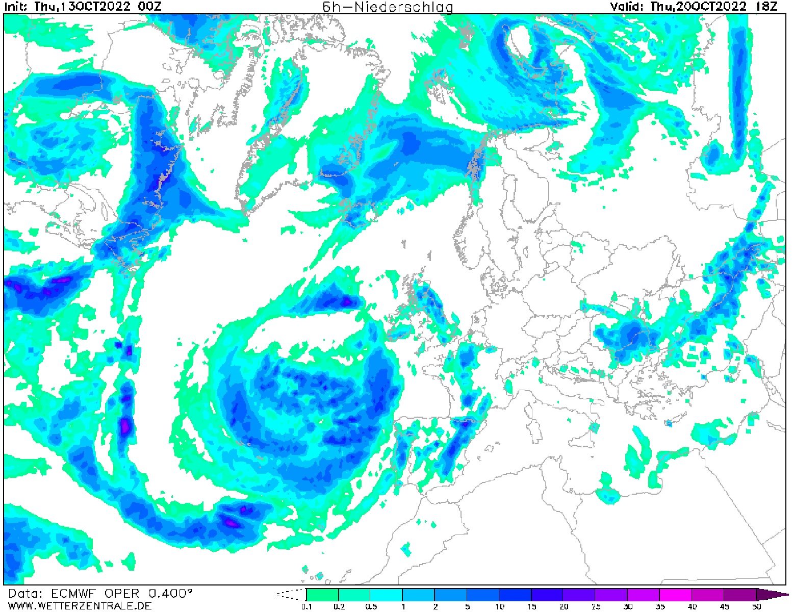 La previsión del tiempo anuncia lluvias jueves, 20 de octubre ECMWF Wetterzentrale