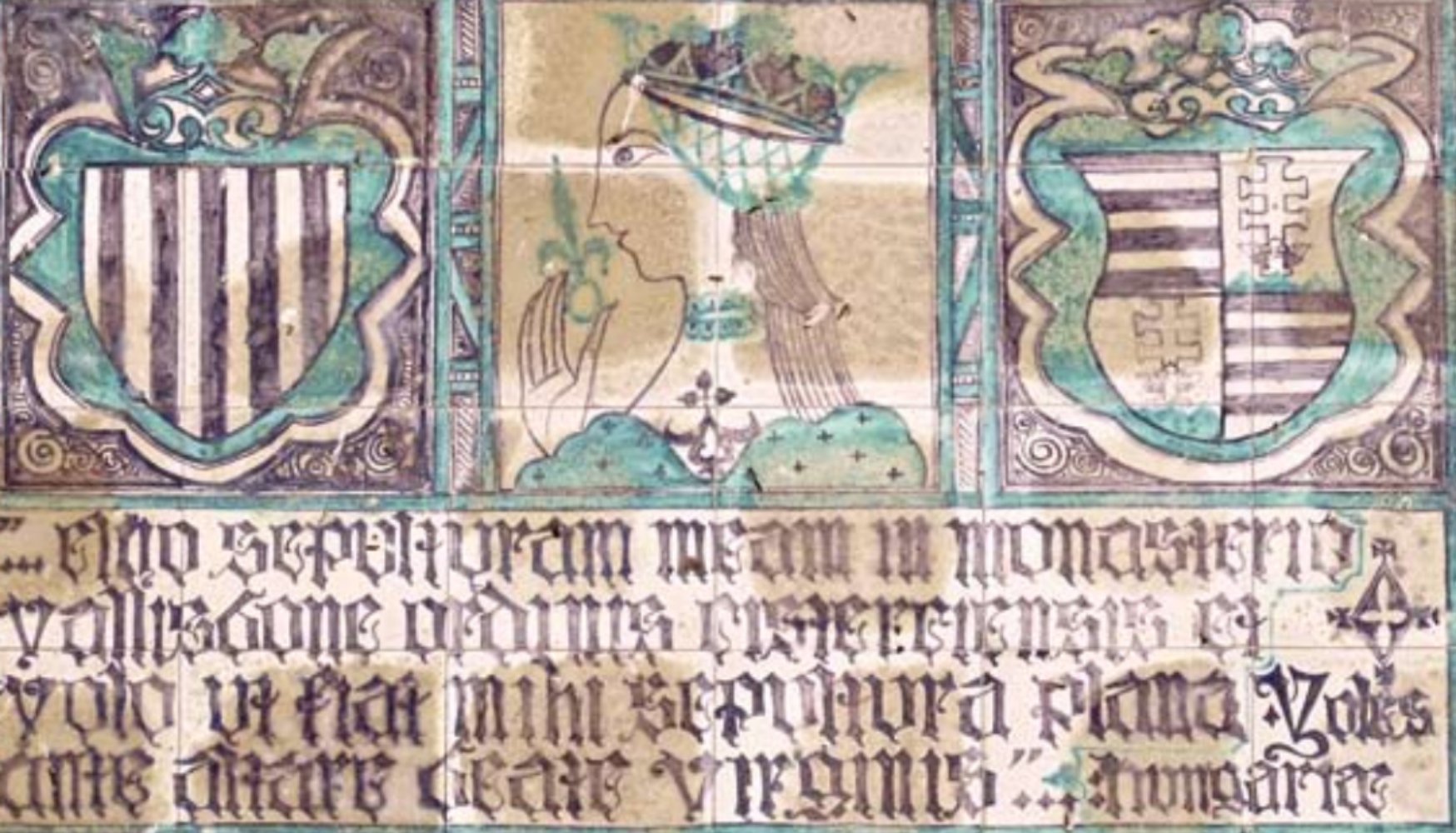 Il·lustració del Llibre dels Fets, amb la representació de Violant d'Hongria i els seus armorials (origen i matrimoni). Font Arxiu Corona Aragó