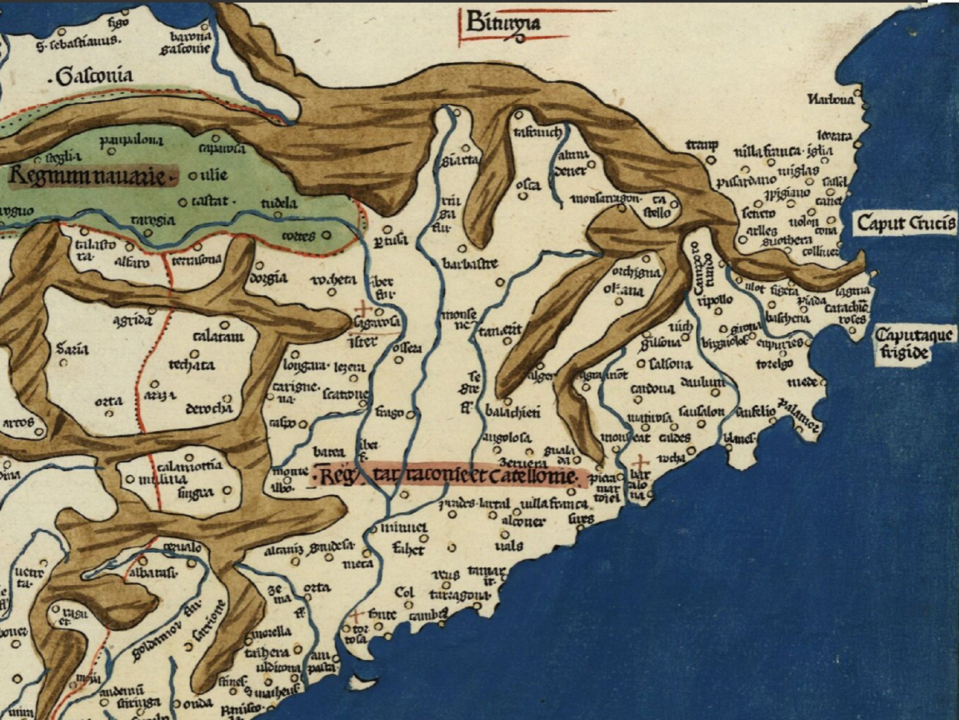 Mapa medieval de los dominios del Casal de Barcelona al siglo XII. Fuente Cartoteca de Catalunya