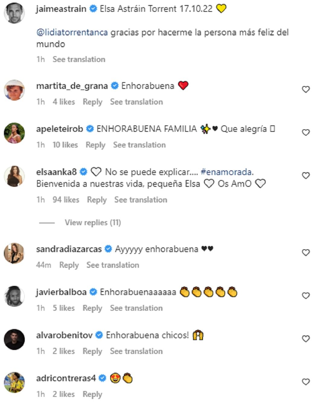 Reacciones a la publicación   Instagram