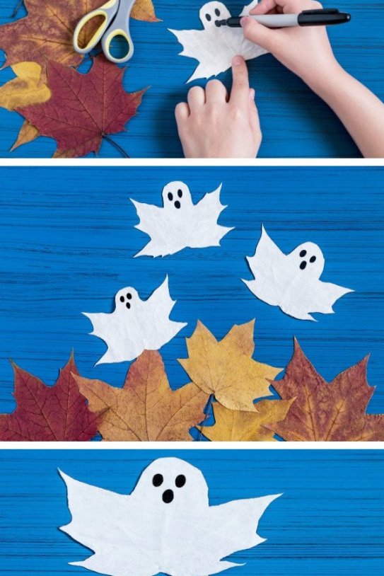 Decoracio Halloween propietària amb nens fantasmes fulles Pinterest