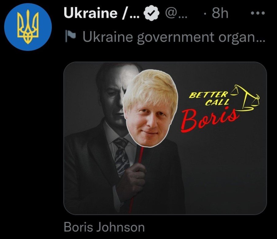 Ucrania borra un tuit enigmático con un meme de Boris Johnson