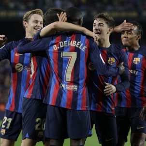 Jugadores Barça celebracion gol Dembele Athletic Club / Foto: EFE