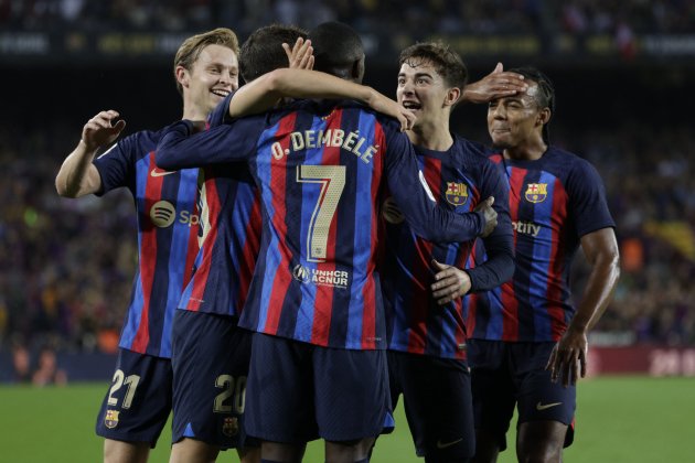 Jugadores Barça celebracion gol Dembele Athletic Club / Foto: EFE
