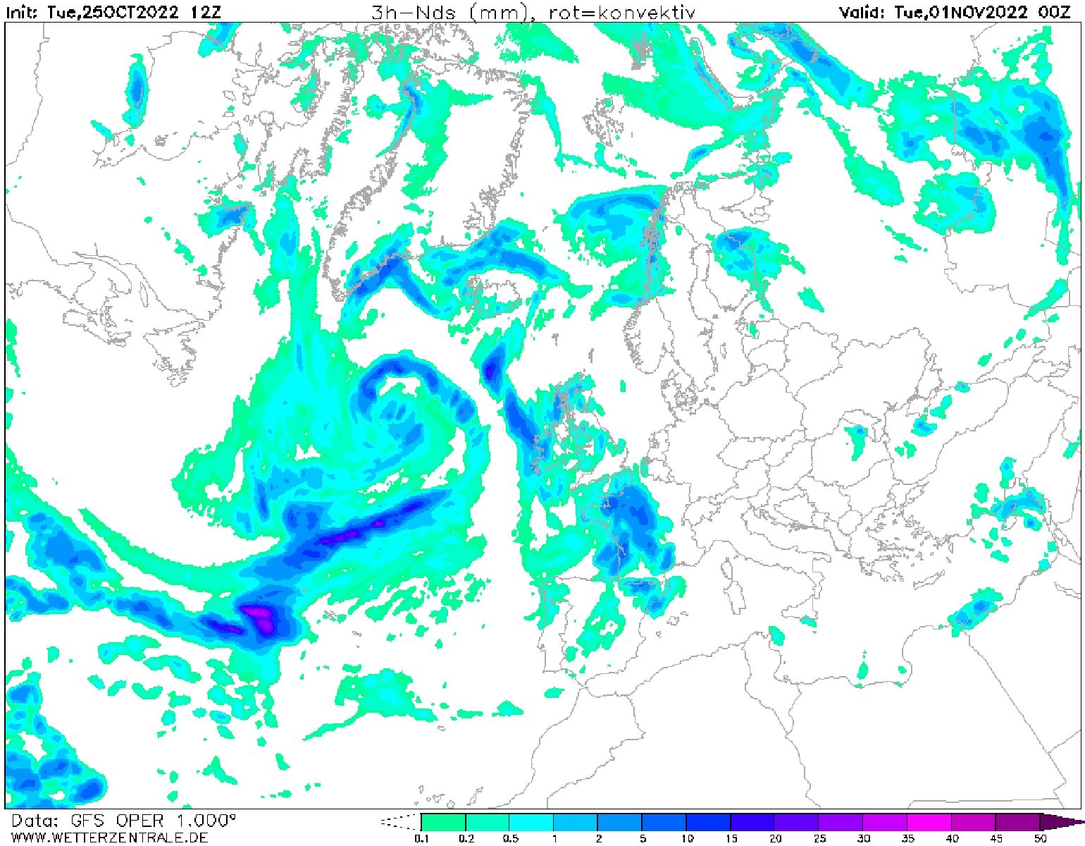 Qué tiempo hará para|por Todos los Santos a Catalunya Lloverá GFS Wetterzentrale