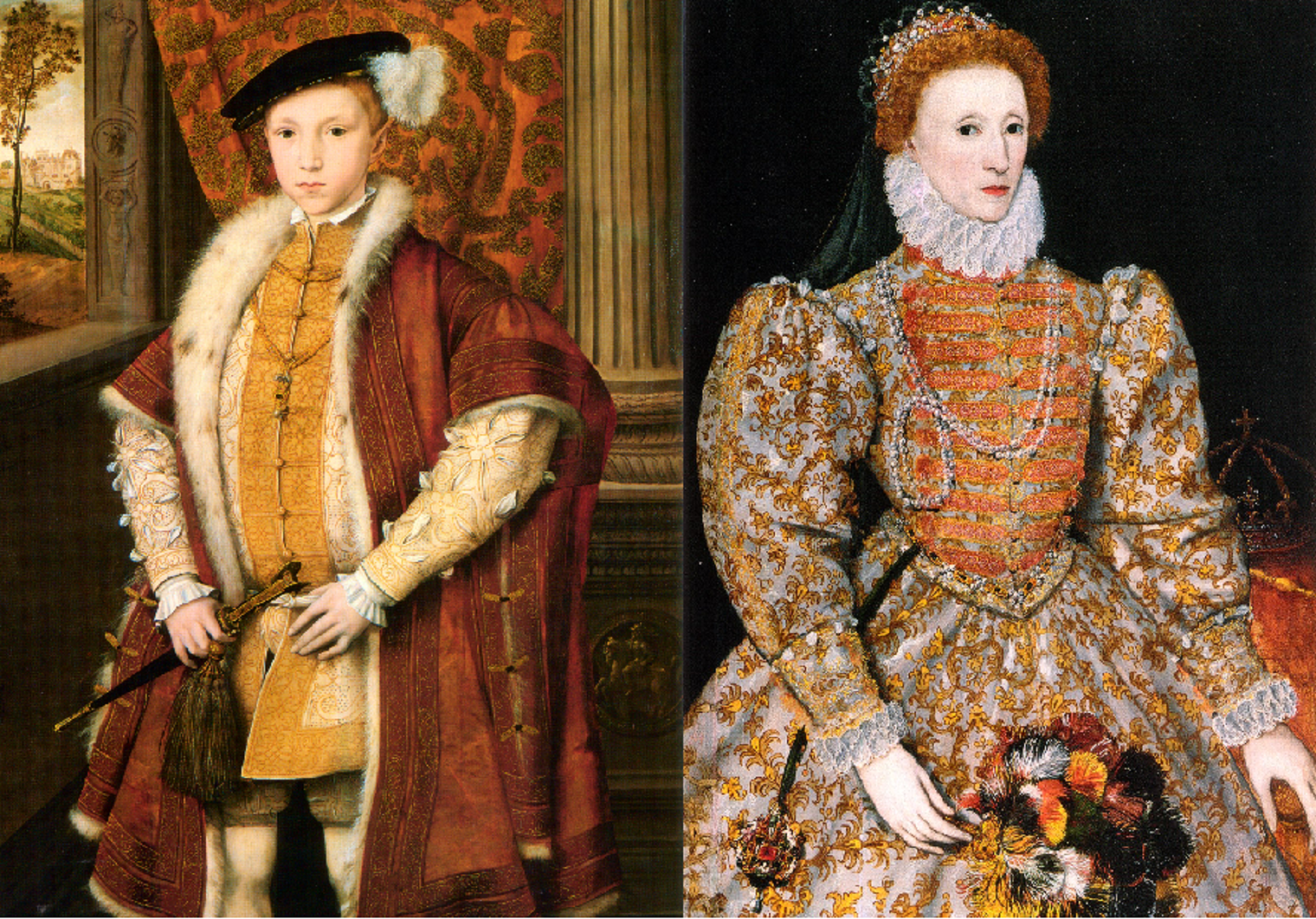 Los hermanastros de Maria, Eduard (antecesor) y Elisabet (sucesora). Fuente National Portrait Gallery