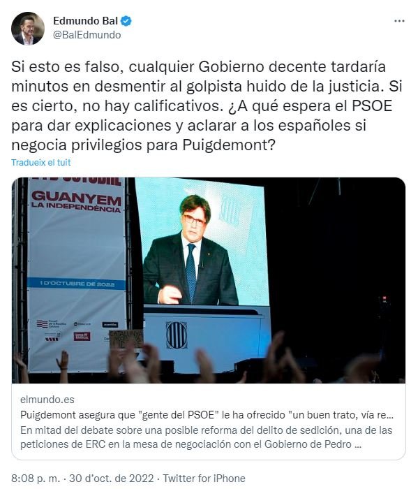 Tuit Edmundo Bal Puigdemont