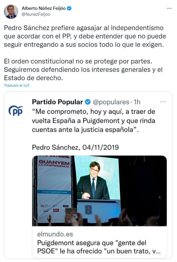 Tuit Alberto Nunez Feijoo Puigdemont