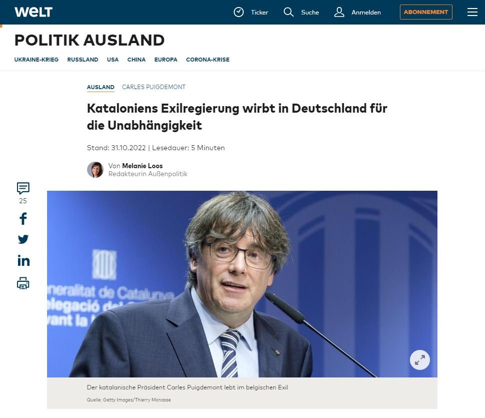 Die Welt, sobre Carles Puigdemont Die Welt, sobre Carles Puigdemont