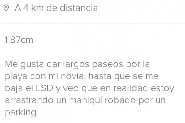 Ejemplo de descripción en Tinder Ejemplo de descripción en Tinder