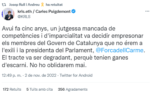 Tuit Carles Puigdemont