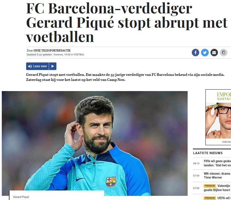 Gerard Piqué retirada Barça De Telegraaf