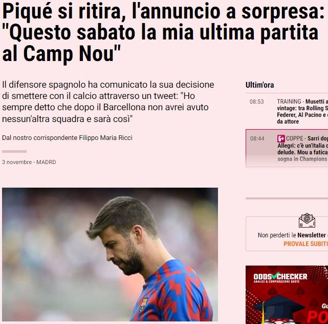 Gerard Piqué retirada Barça La Gazzetta dello Sport