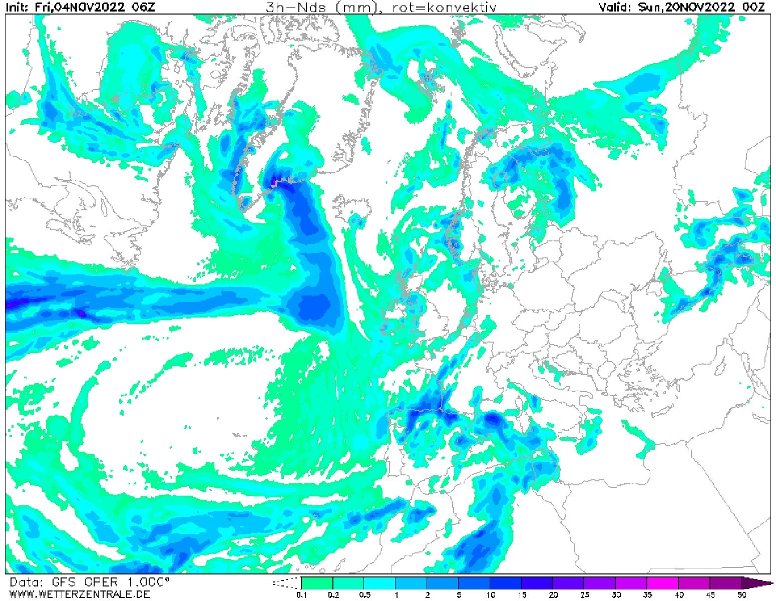 Pluges i tempestes cap de setmana 19 i 20 novembre 2022 Catalunya GFS Wetterzentrale